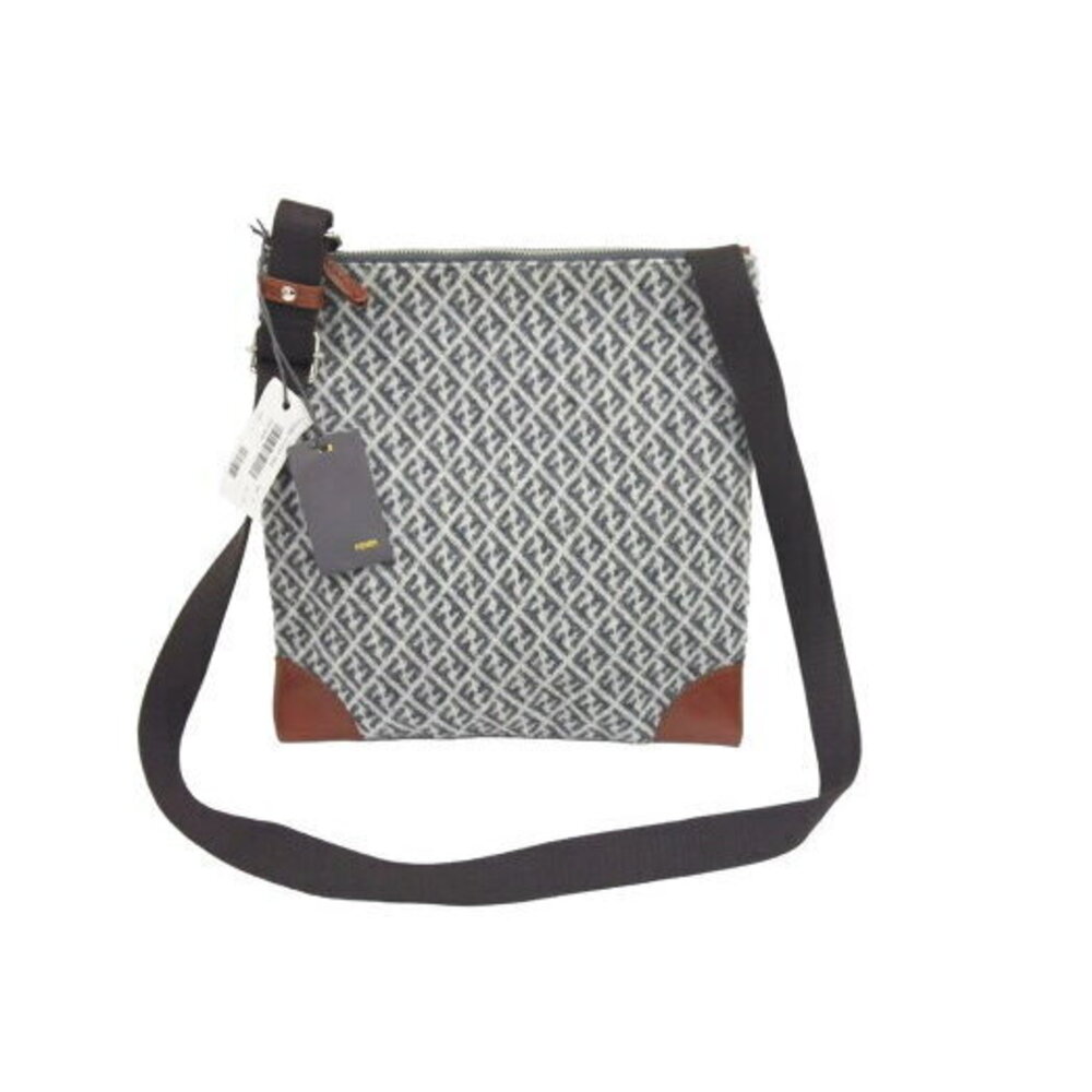 FENDI Shoulder Bag Crossbody Zucca Wool Leather Gray